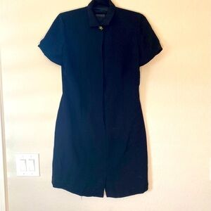 liz claiborne dress size 8 Black Short Sleeve Green Flower Button Lined